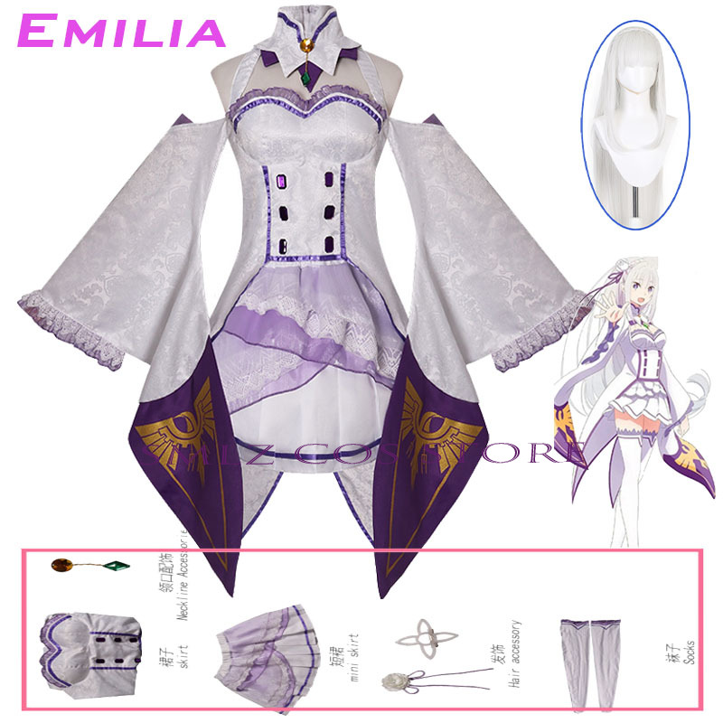 Emilia Cosplay Anime Re Zero K - Anime Cosplay Dresses 评论和价格